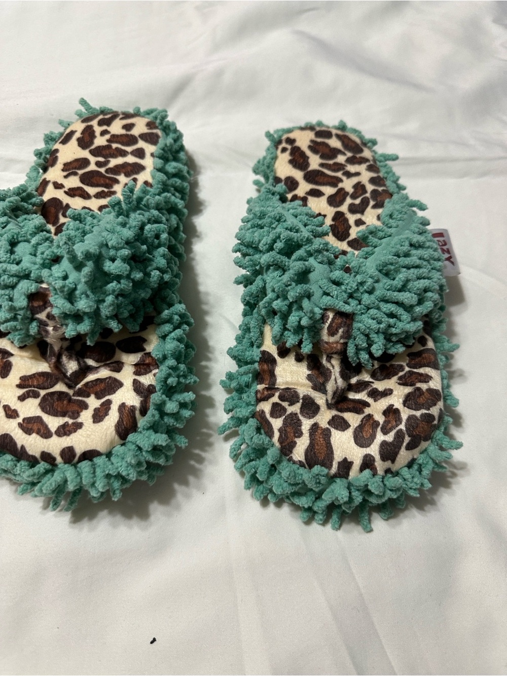 Lazy One Teal Chenille Leopard Print Flip Slippers